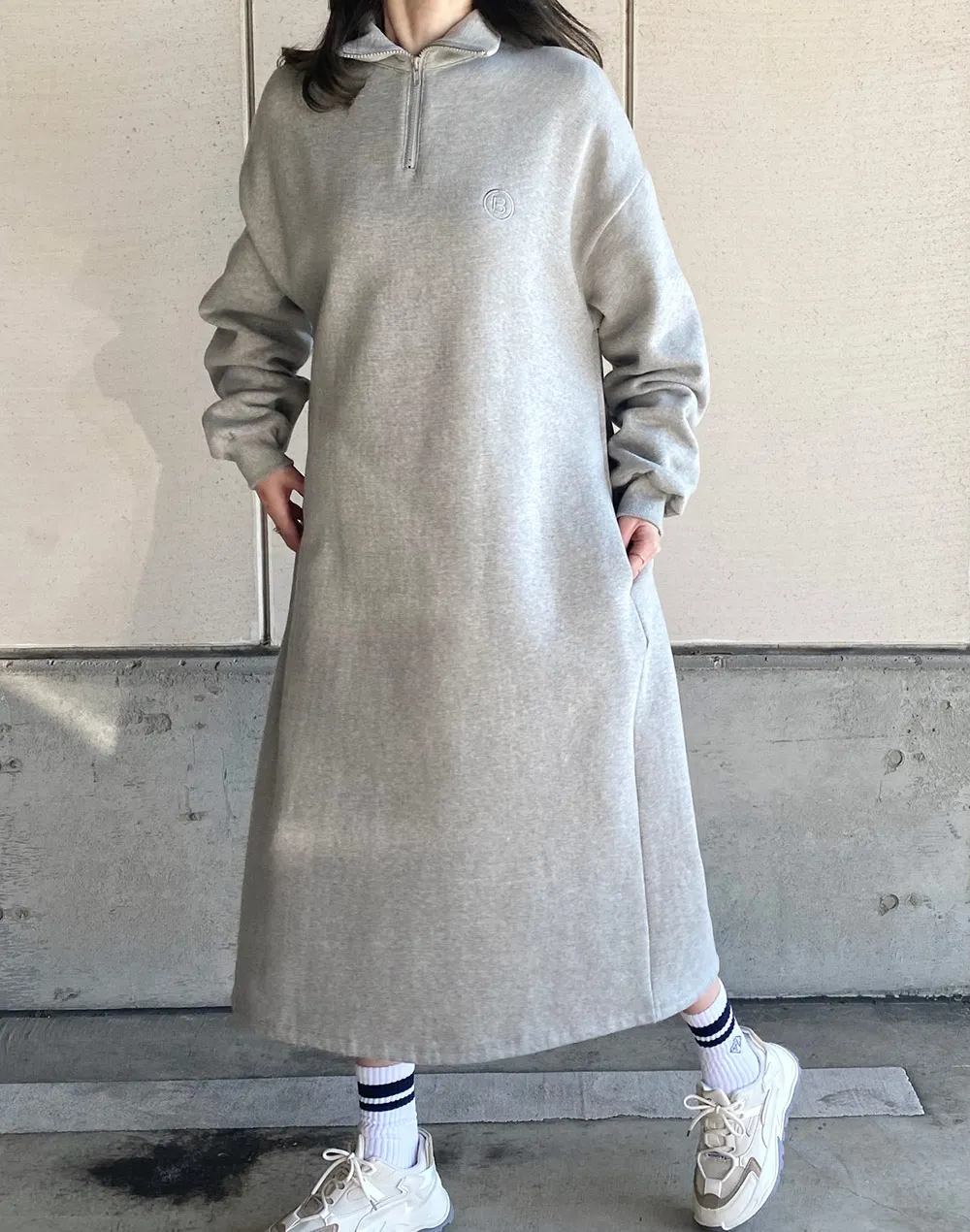 裏起毛ハーフジップスウェットワンピース | レディースファッション 