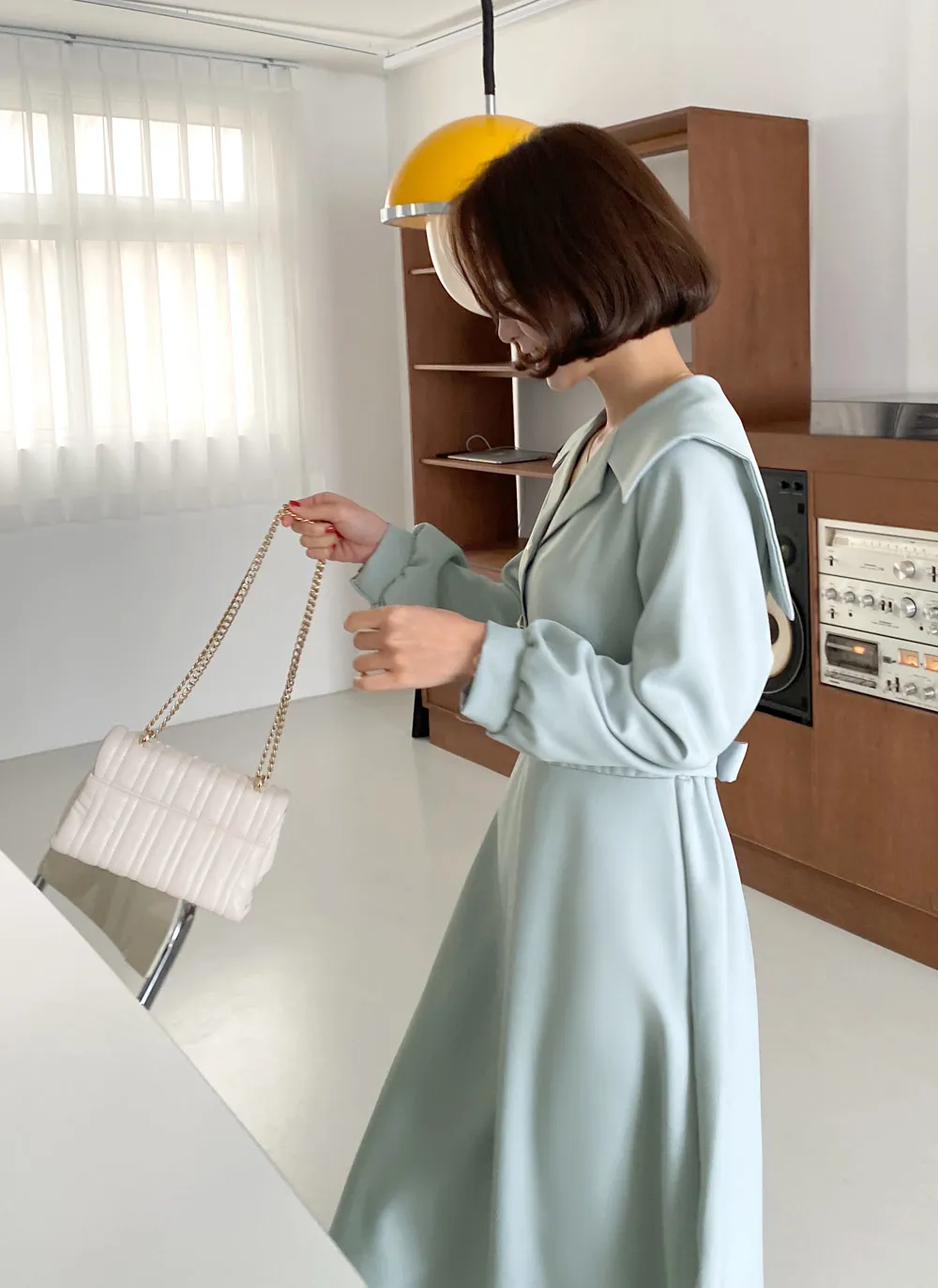 パール調ボタンセーラーカラーワンピース・全3色 | レディース 