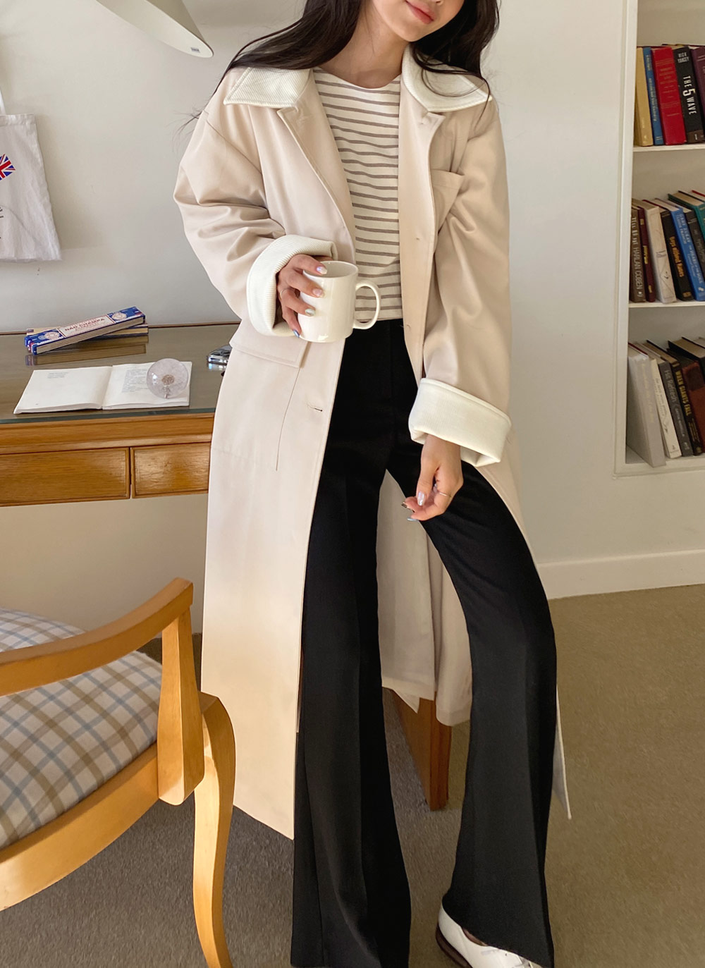 ベルト付配色トレンチコート・全2色 | レディースファッション通販