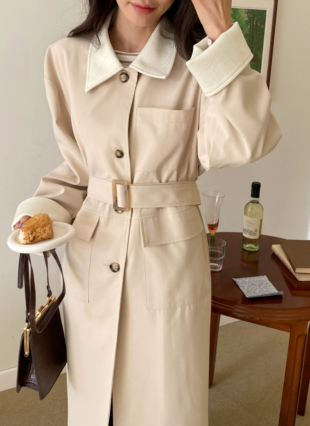 ベルト付配色トレンチコート・全2色 | レディースファッション通販