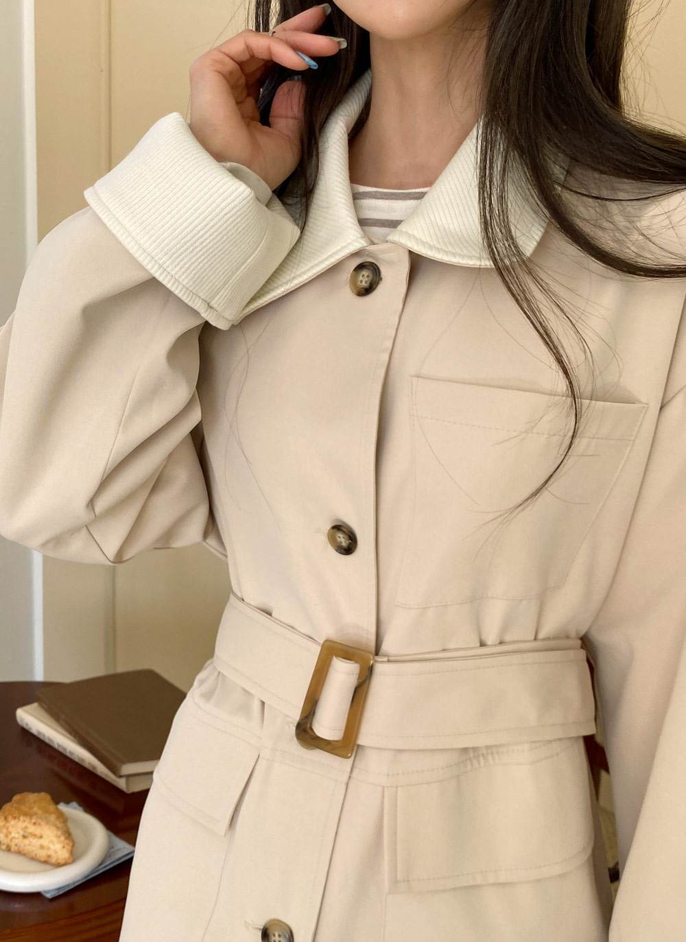 ベルト付配色トレンチコート・全2色 | レディースファッション通販