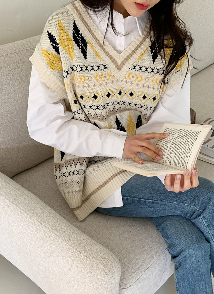 チェック柄マルチパターン配色ルーズフィットvネックリブアーガイルニットベスト秋冬 トップス ニット Dholic Ladies ディーホリック レディース ファッション総合通販 Dholic