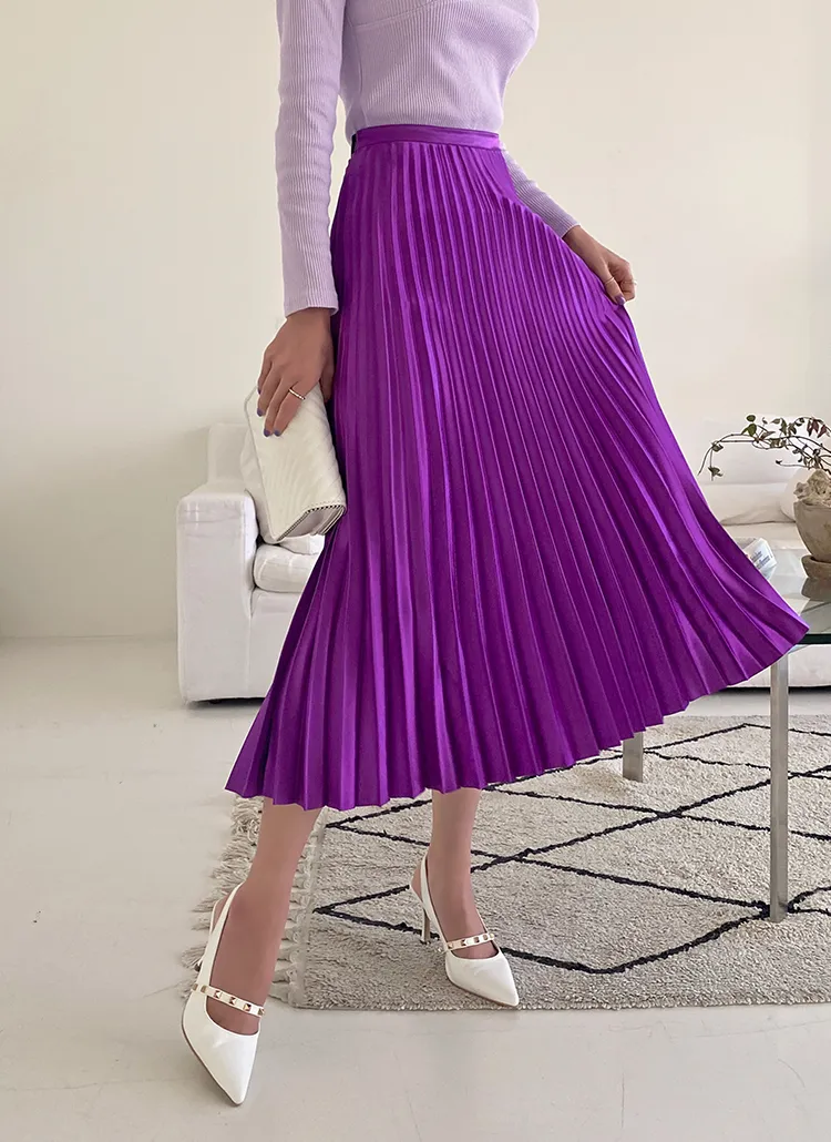 グロッシーサテンプリーツスカート | レディースファッション通販 - DHOLIC 