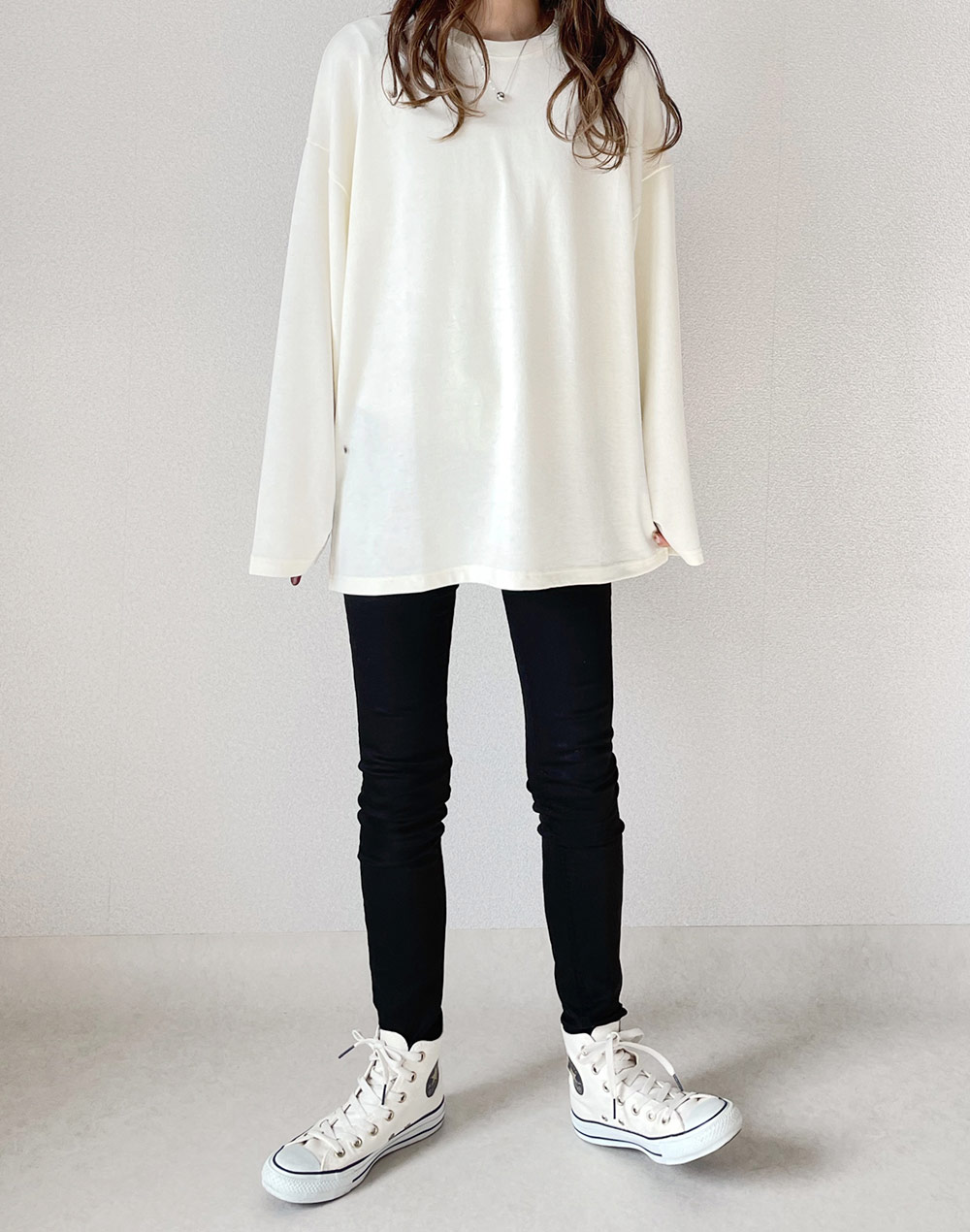 未使用☆レディースXS〜S☆ハリのあるシワにならない素材 ロングTシャツ ロンT トップス