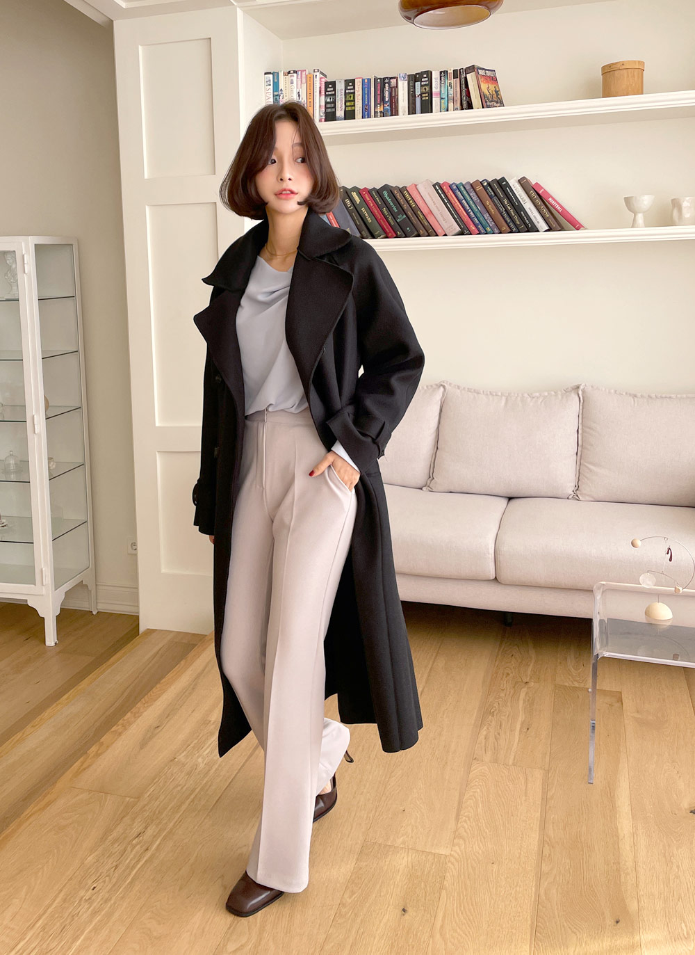 ウール混ストラップ付ダブルボタンコート・全3色 | レディース