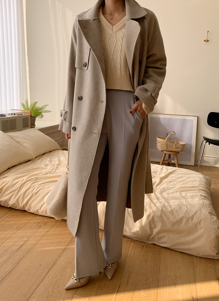 ウール混ストラップ付ダブルボタンコート・全3色 | レディース