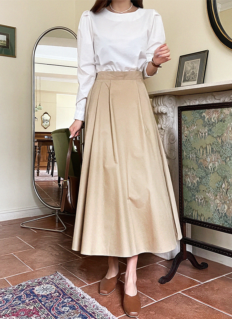 Aライン綿コットンウエストタックディテールバックゴムタックフレアスカート春秋冬 スカート ロングスカート Chicfox シックフォックス ファッション総合通販 Dholic