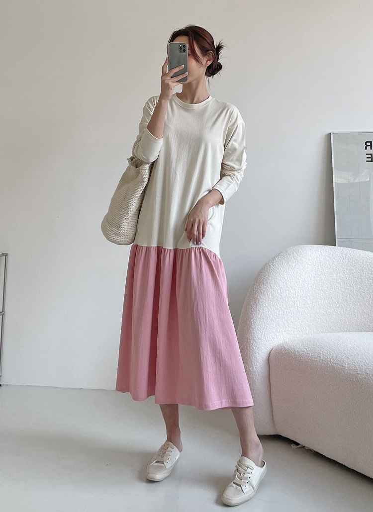 綿コットン配色フレアロングワンピースパステルカラー春秋冬 ワンピース ロングワンピース Dayday デイデイ ファッション総合通販 Dholic