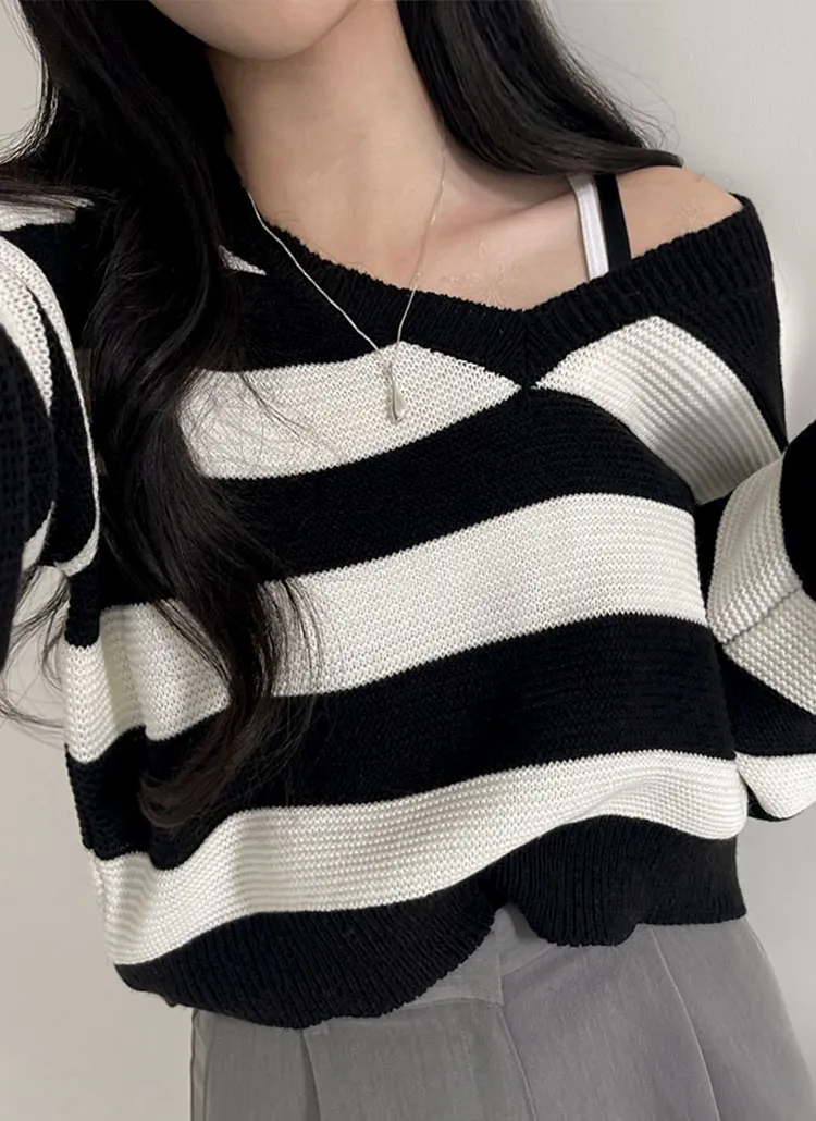 Vネックルーズボーダーニット | beidelli | 詳細画像1