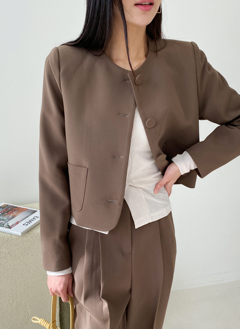 クロップドジャケット&ツータックワイドスラックスSET・全3色