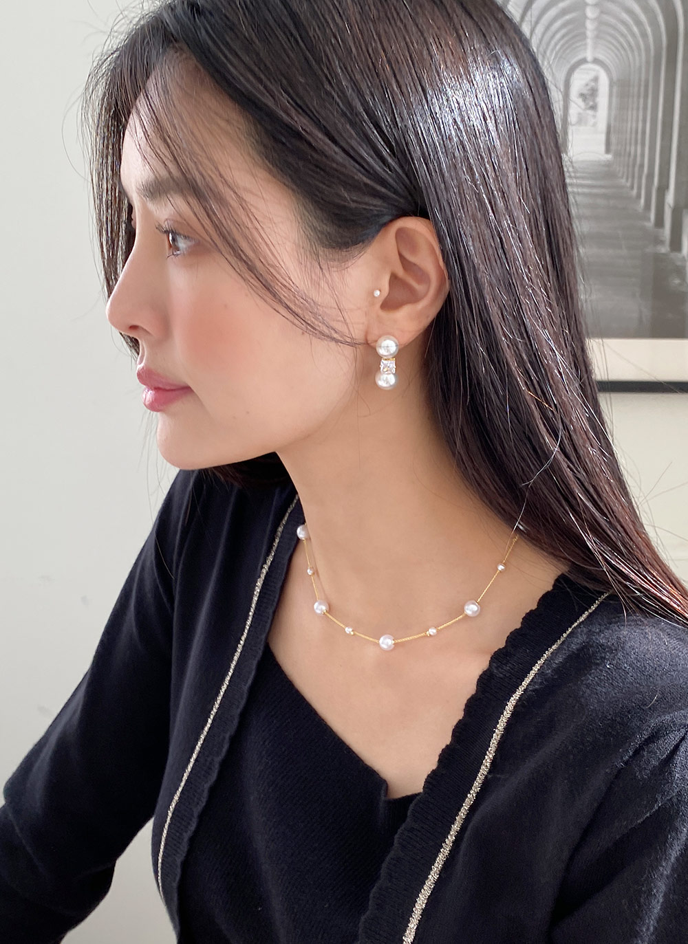 フェイクパールキュービックピアス・全1色 | レディースファッション