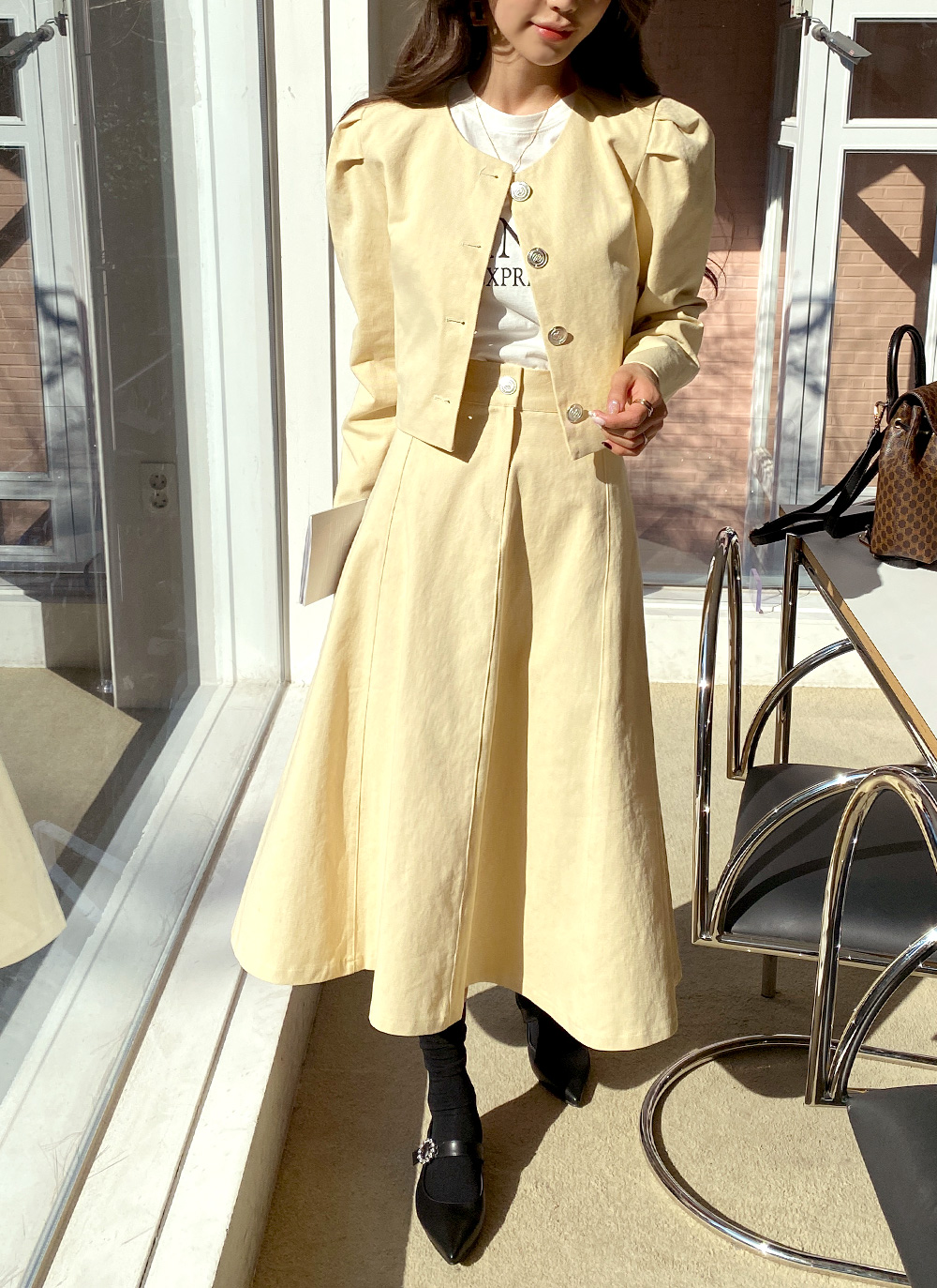 パフボタンジャケット&フレアロングスカートSET・全2色 | DHOLIC | 詳細画像8