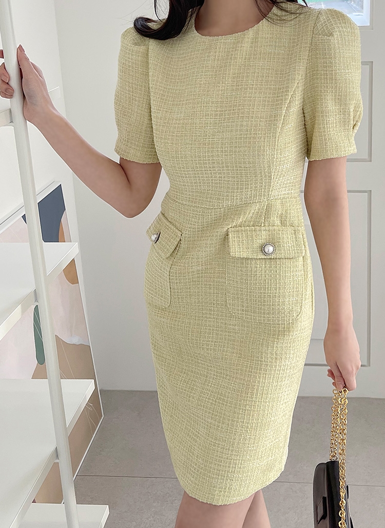 ラウンドネックツーポケットツイードパフスリーブワンピース春秋 ワンピース ミニワンピース Arima アリマ ファッション総合通販 Dholic