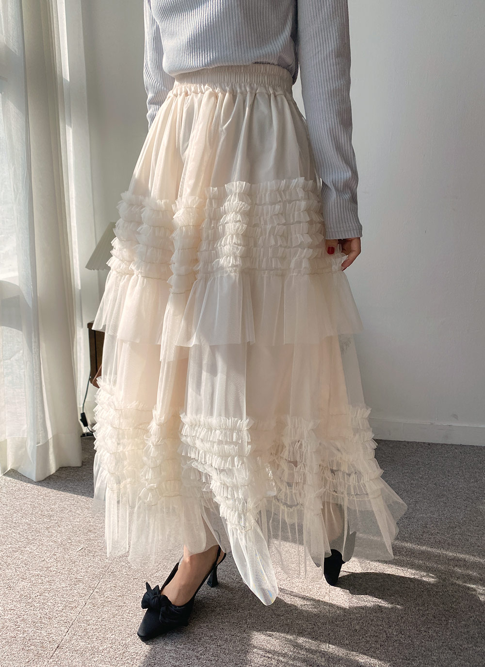 ジェイドット チュールフリル ティアードスカート cygne bibiy