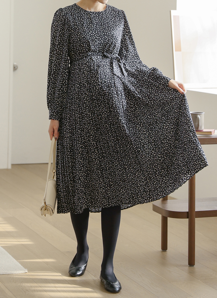 バックファスナーレオパード風柄ストラップ付パターンプリーツワンピース春秋冬 マタニティウェア ワンピース Soim ソイム ファッション総合通販 Dholic