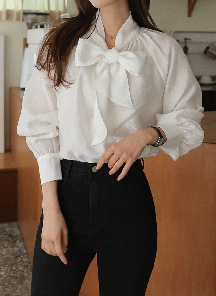 ボウタイストラップ袖口ボタンスタンドカラーリボンネックブラウス春秋冬 ブラウス ブラウス Mayddle メイドゥル ファッション総合通販 Dholic