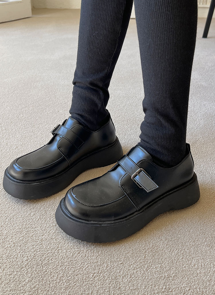 厚底ボリュームソールフェイクレザー2typeワンストラップシューズ春夏秋冬 シューズ フラット ローファー Blackup ブラックアップ ファッション総合通販 Dholic