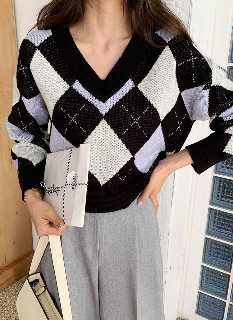 Vネックアーガイルニット・全4色 | レディースファッション通販