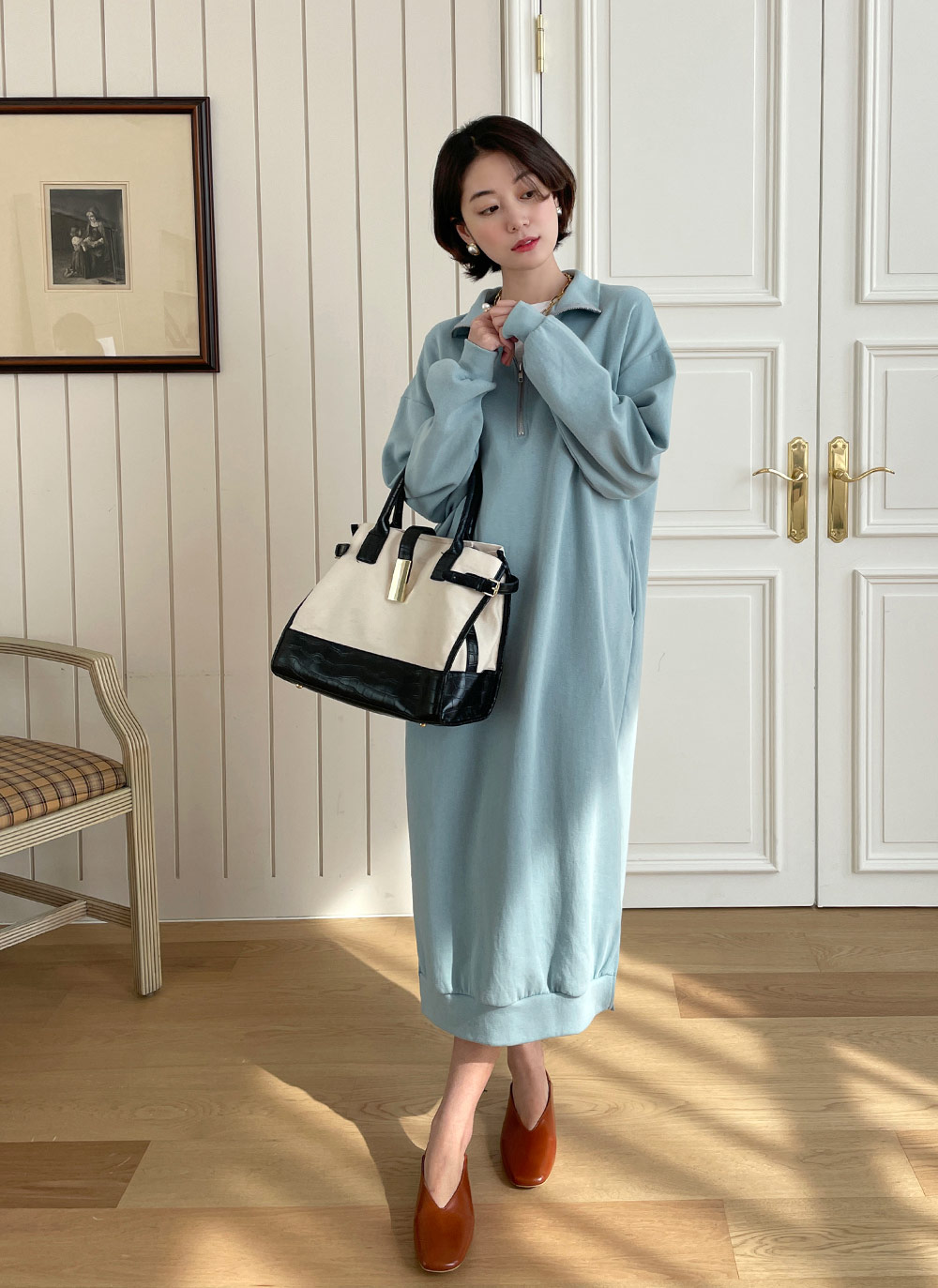 ハーフジップスウェットワンピース・全4色 | レディースファッション