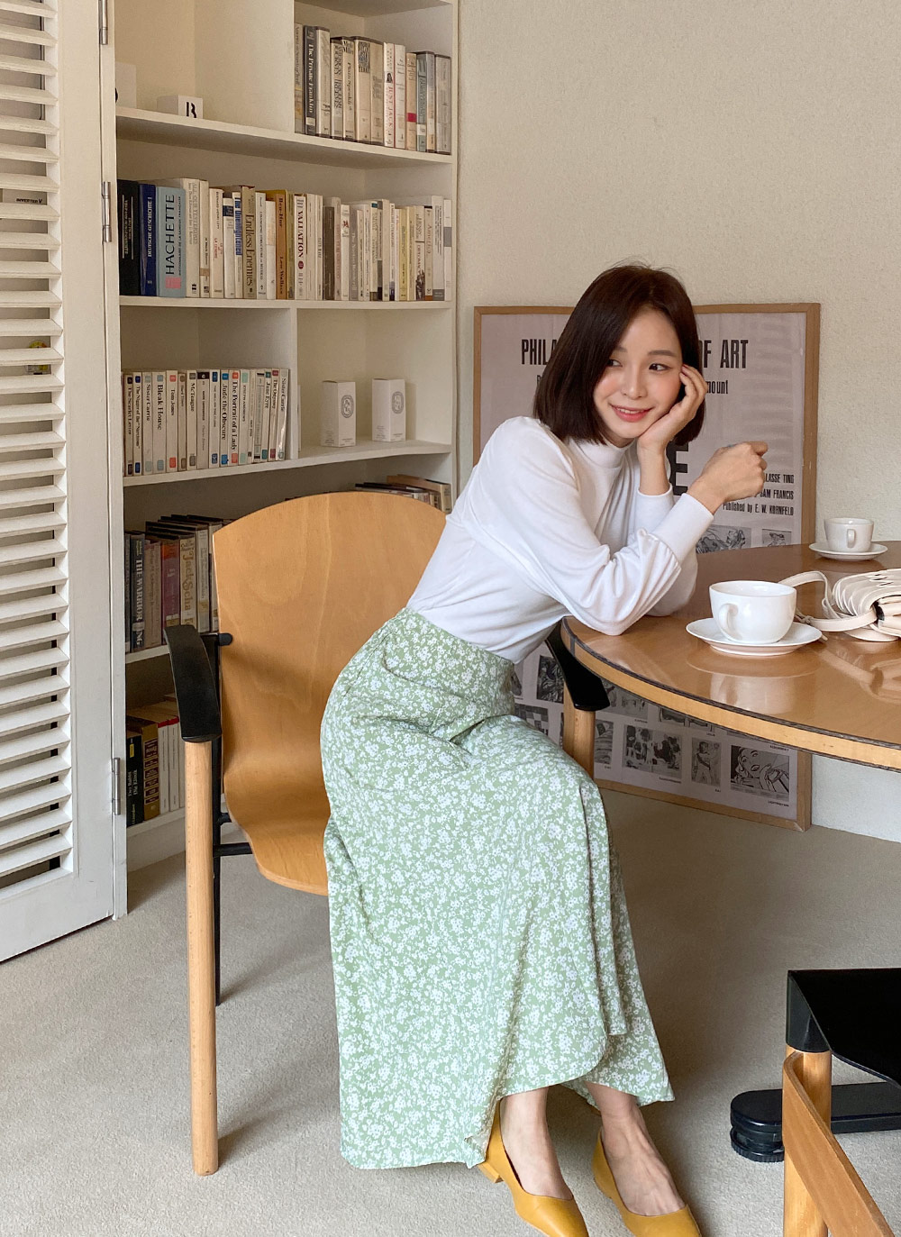 コムコム　花柄スカート シアー／後ろウエストゴム／花柄】ペイントフラワースカート