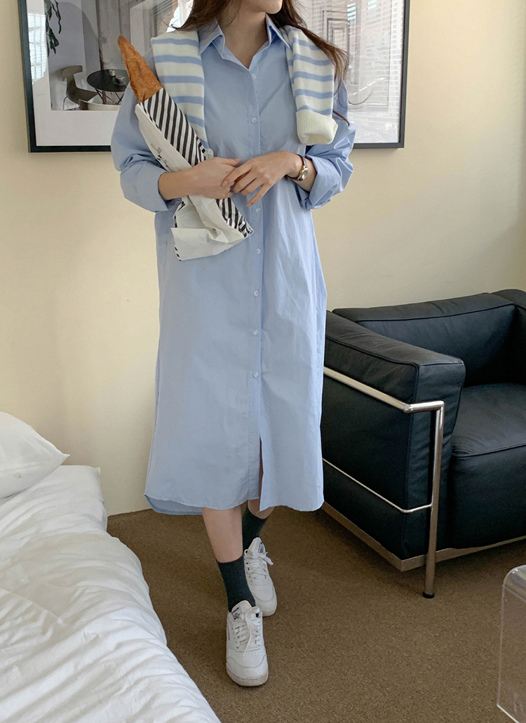 ベーシックシンプル無地hラインコットンシャツワンピース春秋冬 ワンピース ロングワンピース Lindashop リンダショップ ファッション総合通販 Dholic