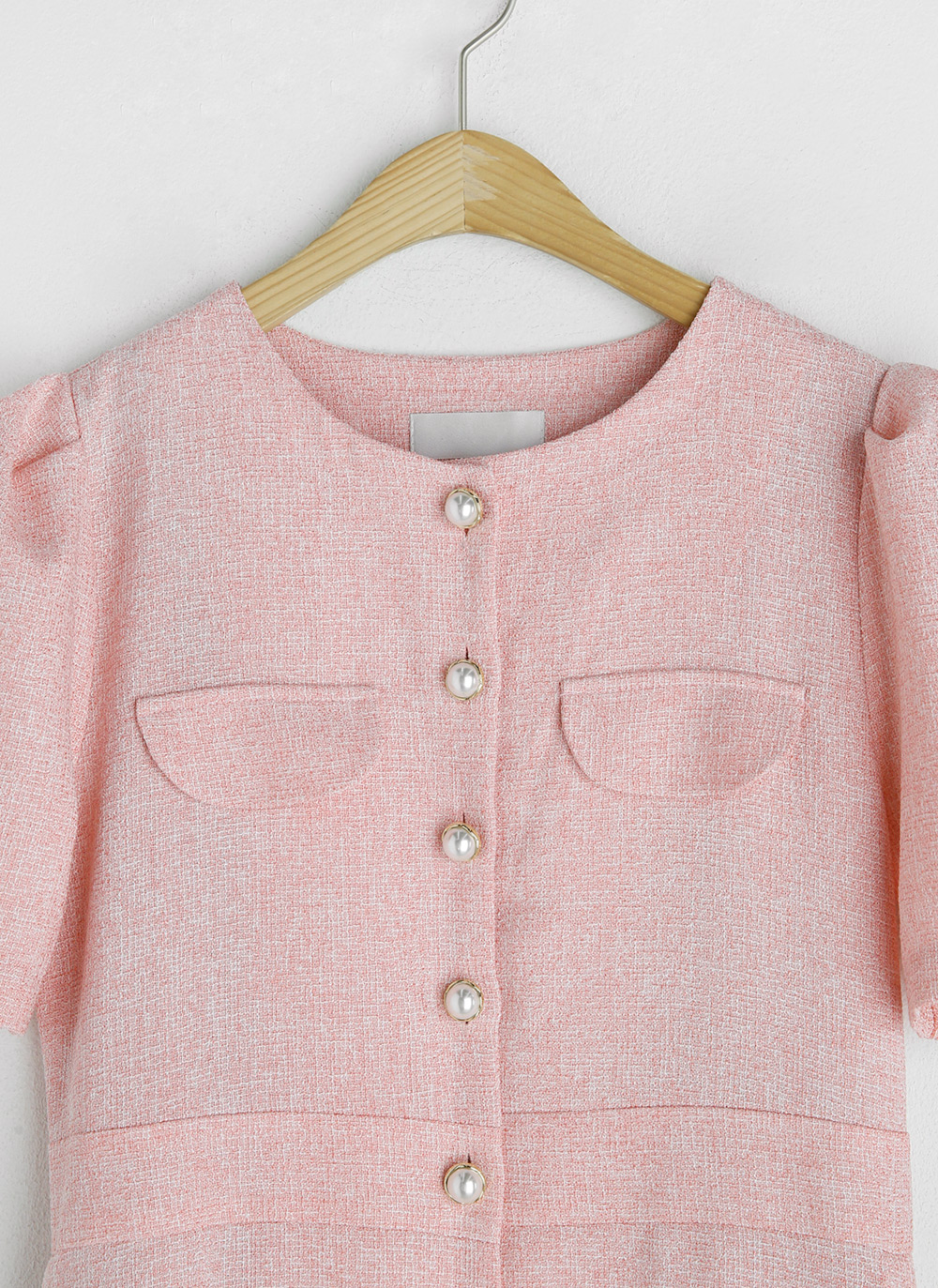 パール調ボタン半袖ツイードワンピース・全3色 | レディース