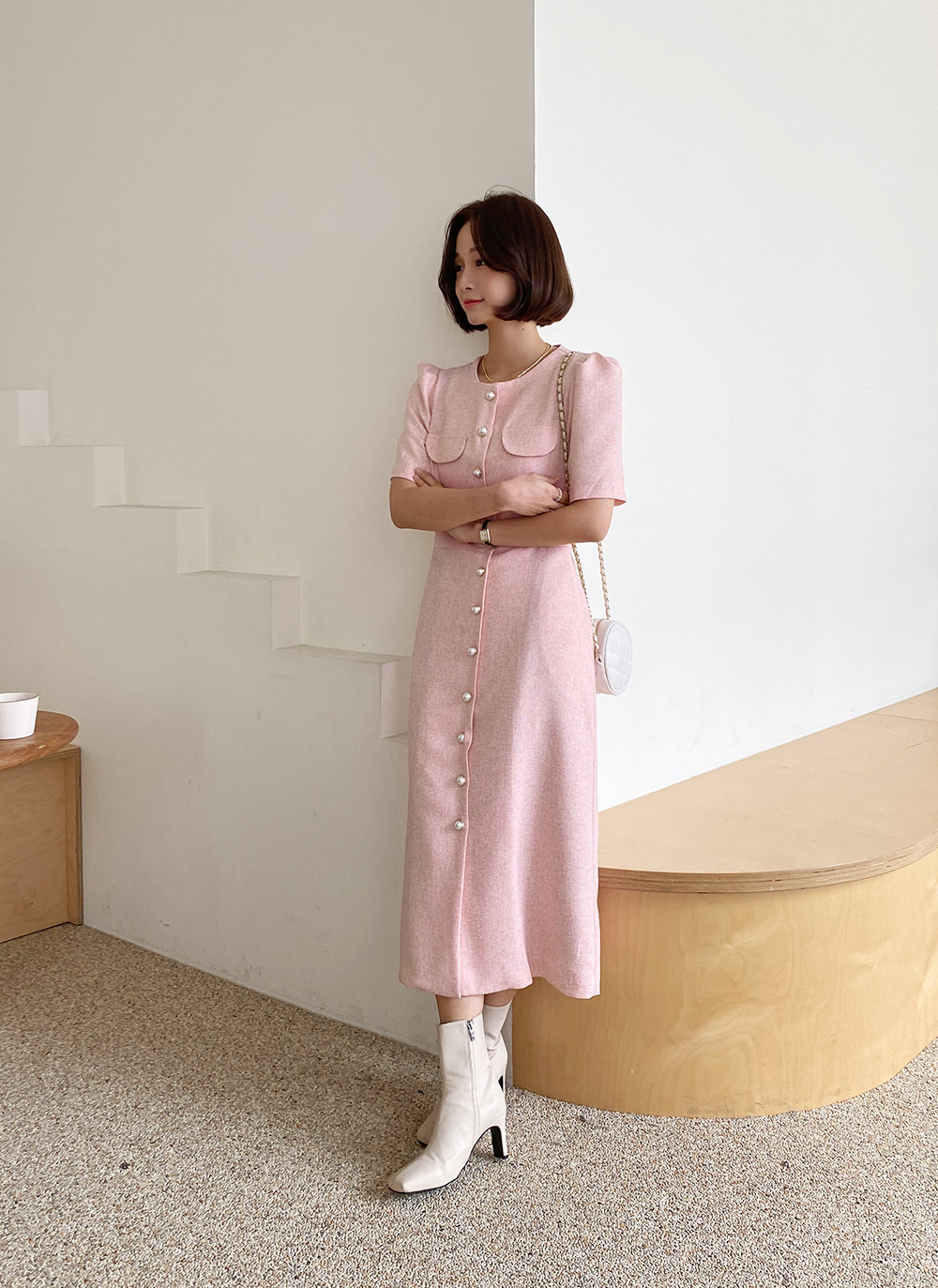 ★SaturdayClub★ サイドボタン 半袖 ツイードワンピース Dresses_600x600_crop_center.