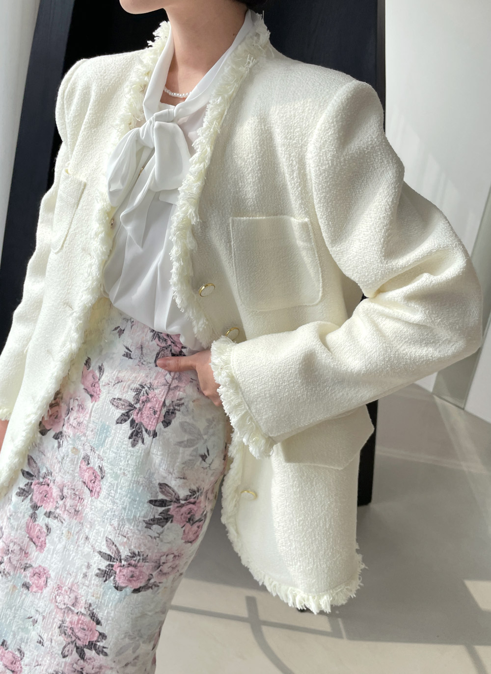 ツイード花柄Hラインスカート・全3色 | レディースファッション
