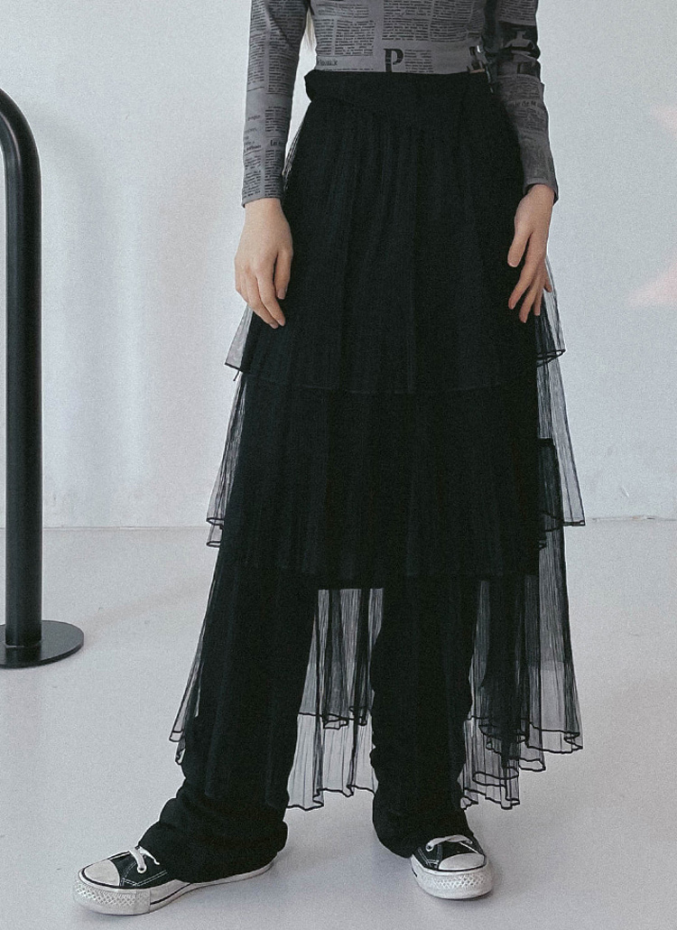 シースルーシアー透けティアードフリルウエストゴムロングレイヤードチュールロングスカート春夏秋冬 スカート ロングスカート Binarywon バイナリーワン ファッション総合通販 Dholic