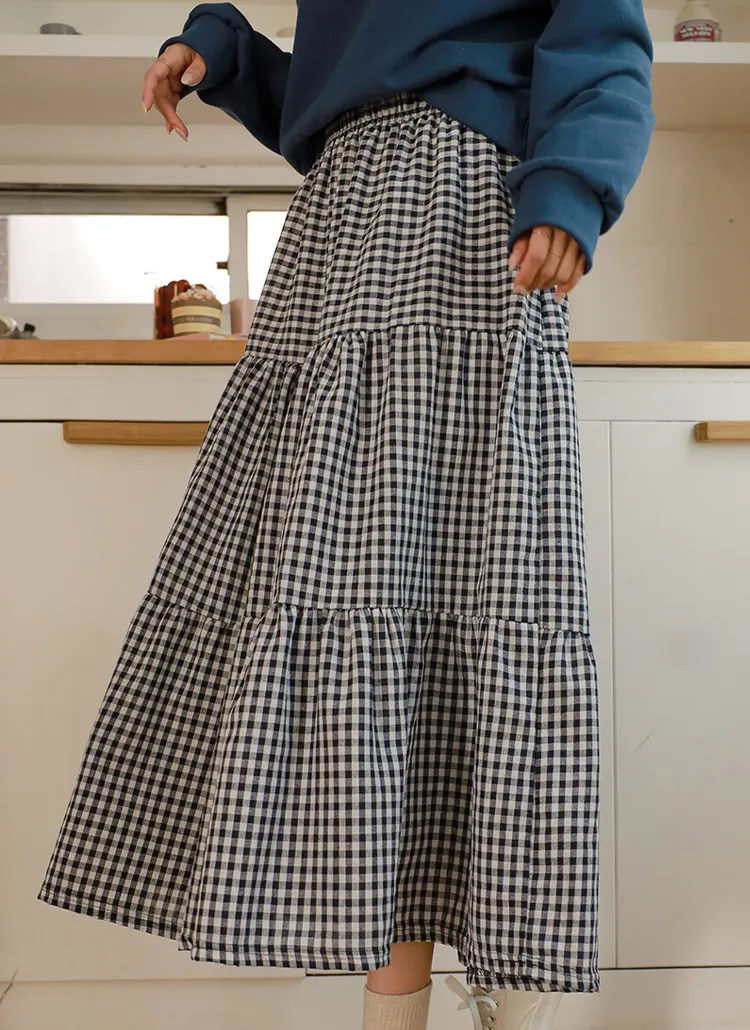ギンガムチェックティアードスカート | レディースファッション通販  