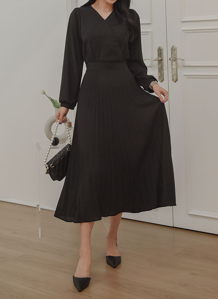 ロングバックゴムバックリボンプリーツカシュクールワンピース春秋冬 ワンピース ロングワンピース Everynana エブリナナ ファッション総合通販 Dholic