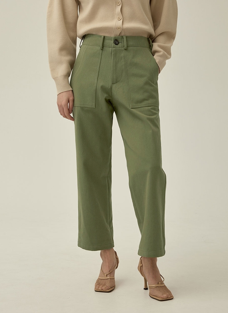 スクエアポケットコットンパンツ カーキ レディースファッション通販 Dholic