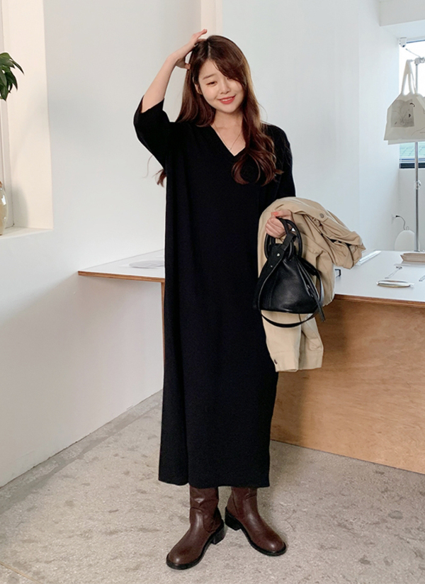 Vネック7分袖ニットワンピース レディースファッション通販 Dholic 公式
