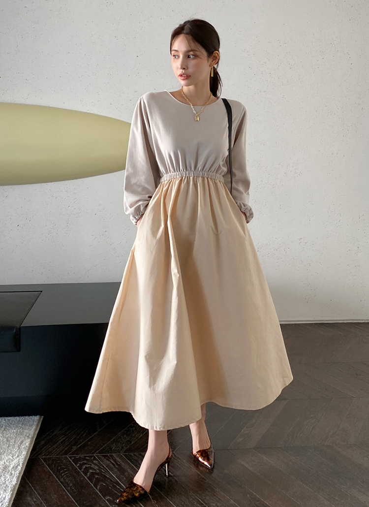 ウエストゴム配色ワンピース 全3色 1813 レディースファッション通販 Dholic 公式