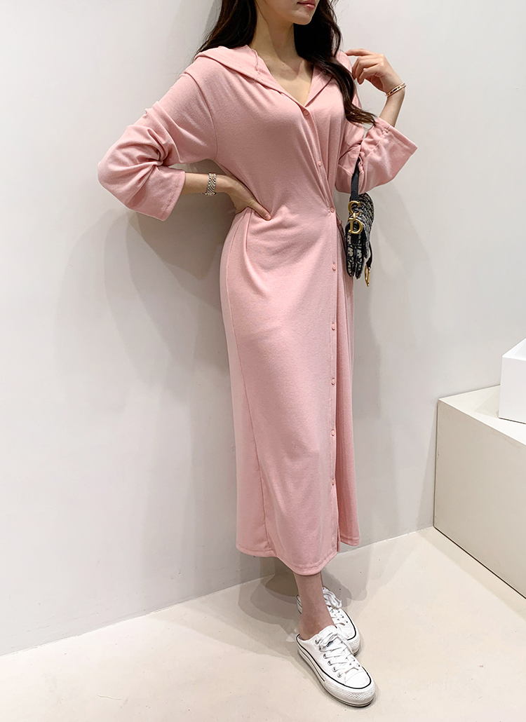 Hラインルーズボタンフライフードワンピース春秋冬 ワンピース ロングワンピース Minagram ミナグラム ファッション総合通販 Dholic
