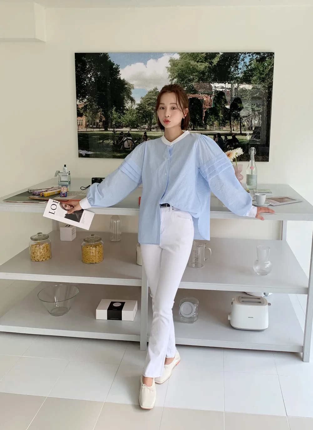 バンドカラーストライプシャツ・全2色 | レディースファッション通販  