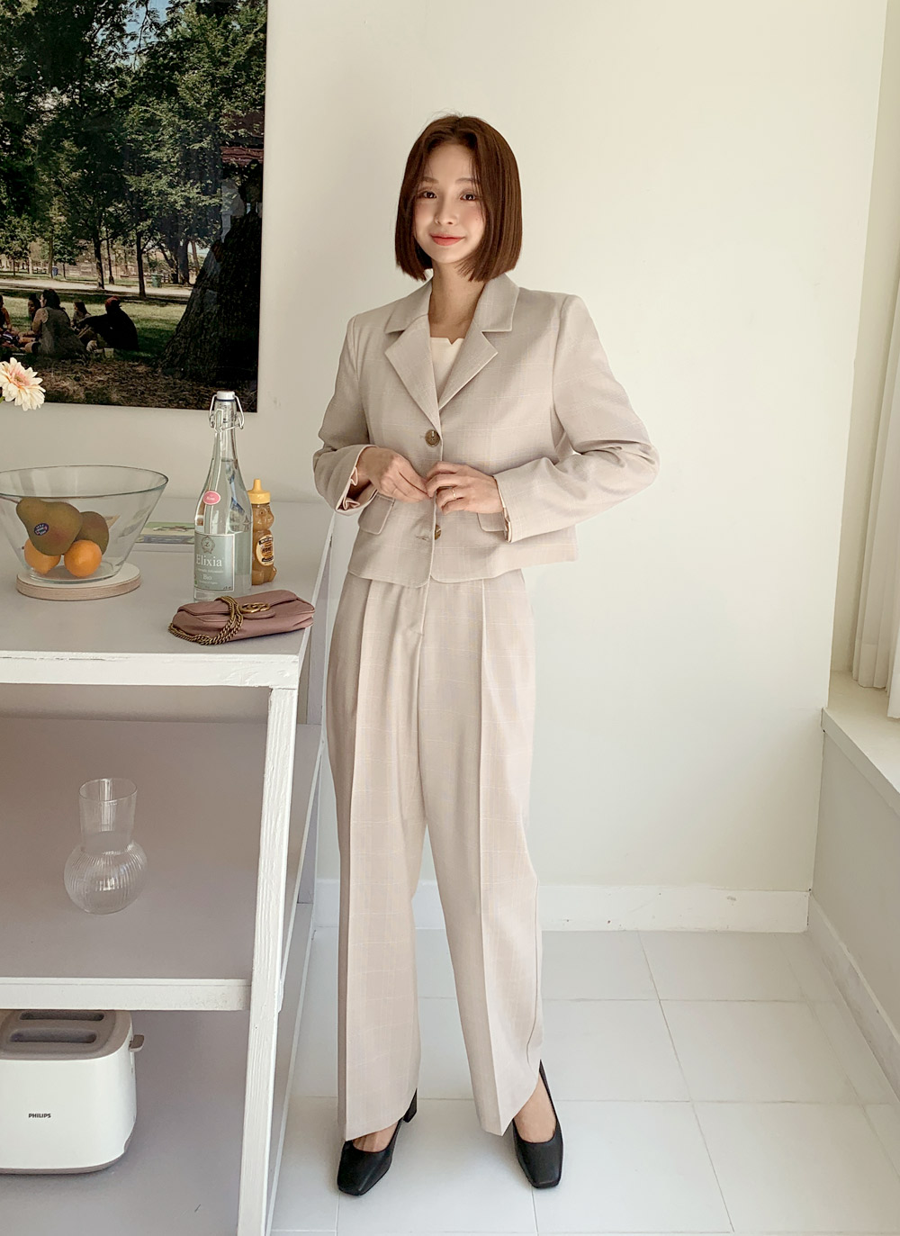 グレンチェッククロップドジャケット ワイドスラックスset 全2色 レディースファッション通販 Dholic