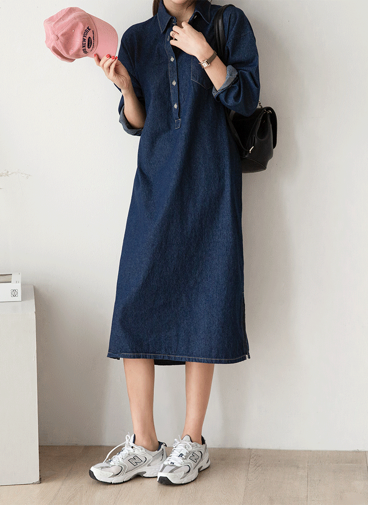 ワンポケットデニムシャツワンピースミディお散歩デートコーデ春秋冬 ワンピース ミディワンピース Canmart キャンマート ファッション総合通販 Dholic