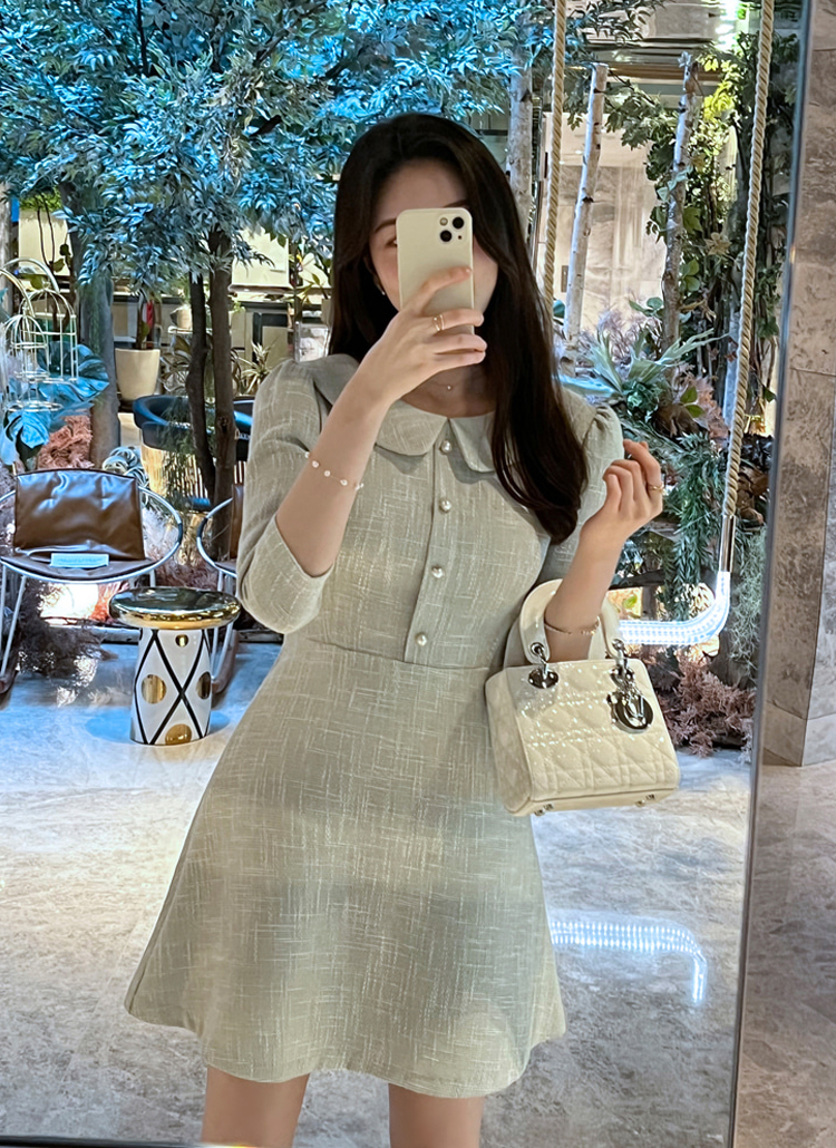 ツイードフレアミニワンピースパールボタンデート女子会結婚式二次会春夏秋冬 ワンピース ミニワンピース Timelady タイムレディ ファッション総合通販 Dholic