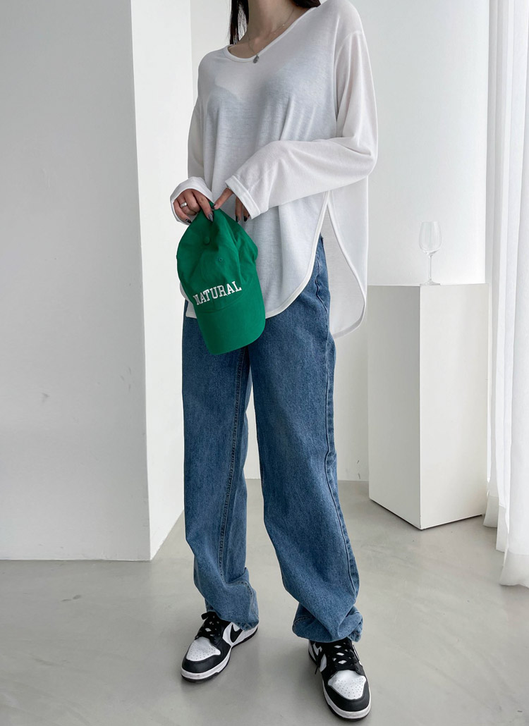 サイドスリットロングルーズフィット無地シンプルベーシックシースルーシアー長袖tシャツ春夏秋 トップス 長袖tシャツ Ppgirl ピピガール ファッション総合通販 Dholic