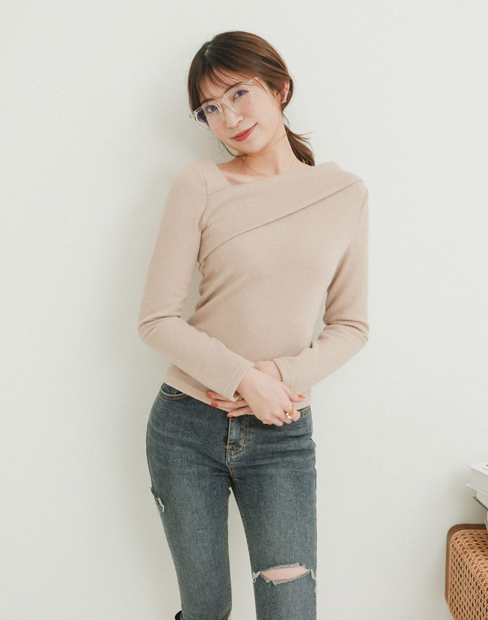 unbalance neck T-shirt | 詳細画像3