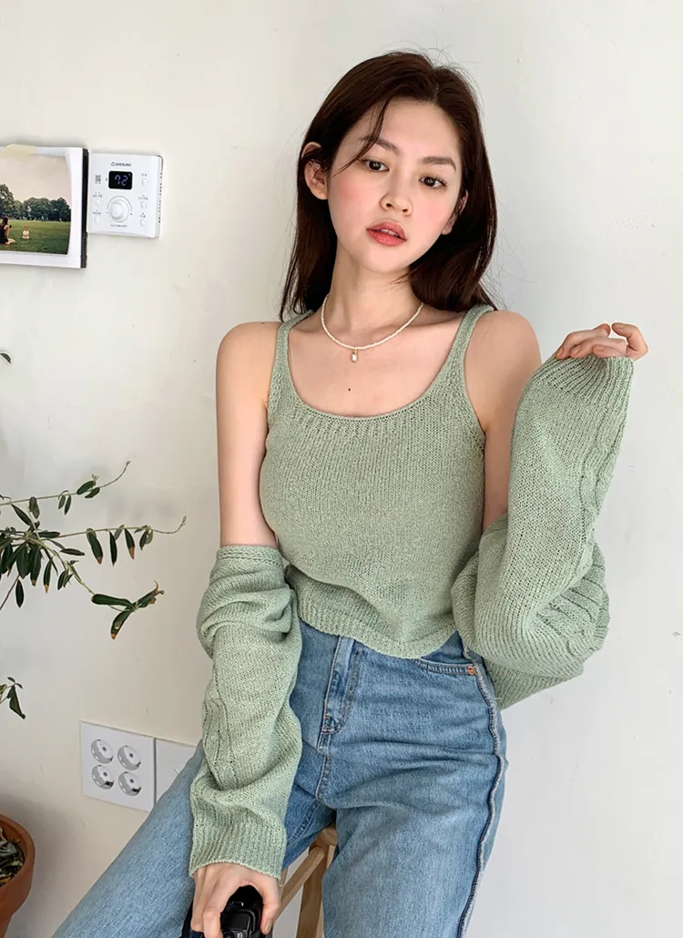 ニットノースリーブ&クロップドカーディガンSET・全5色 | DHOLIC | 詳細画像1