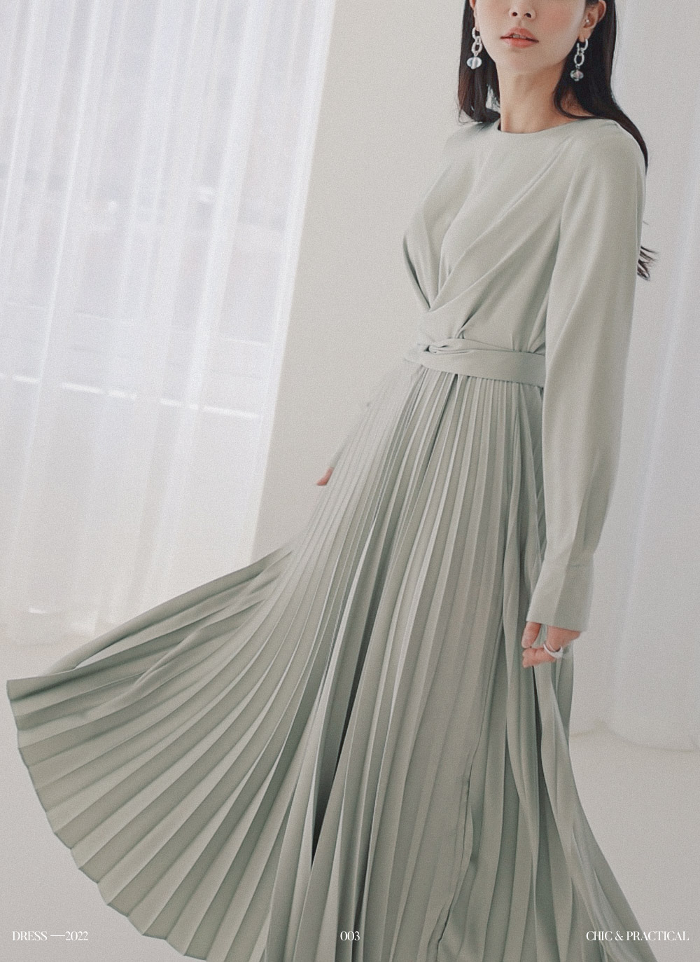 ツイストリボンプリーツワンピース・全3色 | レディースファッション