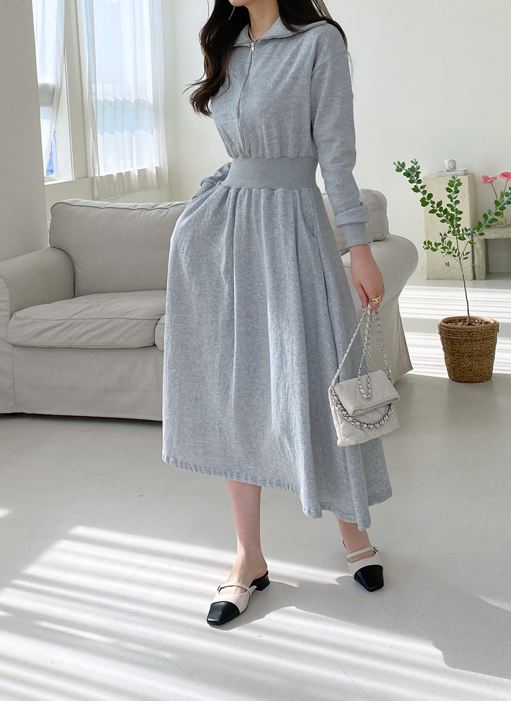 ジップカラースウェットワンピース・全2色 | レディース