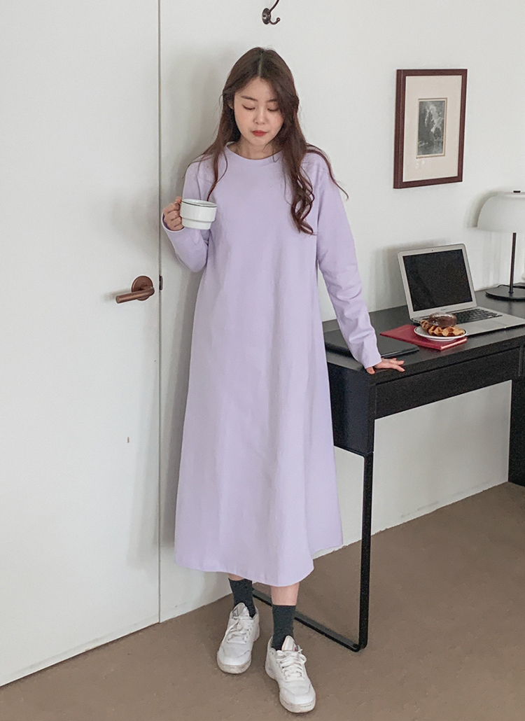 ラウンドネックロングワンピースパステルカラー無地ベーシックシンプル春秋冬 ワンピース ロングワンピース Lindashop リンダショップ ファッション総合通販 Dholic