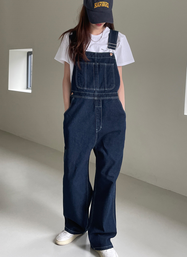 ホワイトステッチデニムサロペットパンツ | レディースファッション 
