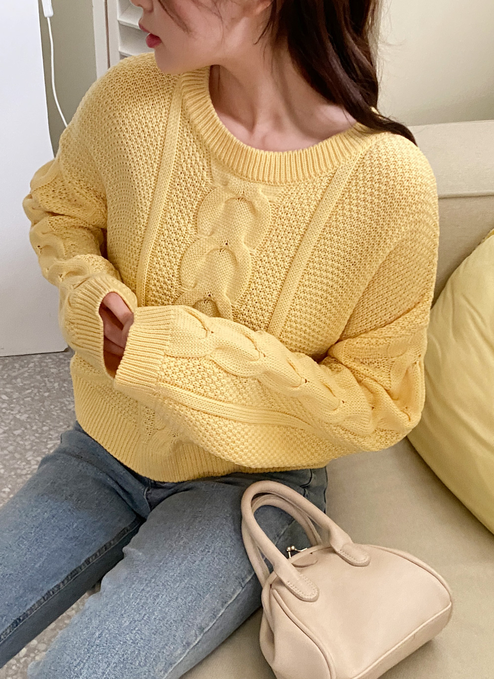 MACPHEE アイボリー ケーブルニットクロップドセーター Sサイズ MACPHEE アイボリー ケーブルニットクロップドセーター Sサイズ