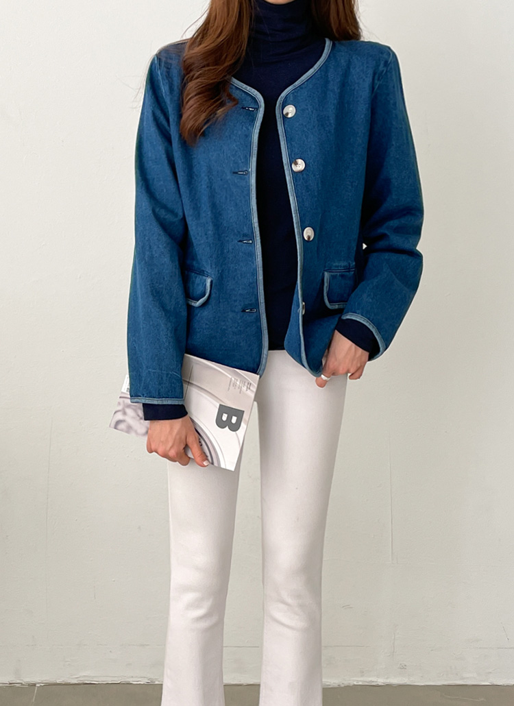 ノーカラーデニムジャケット レディースファッション通販 Dholic