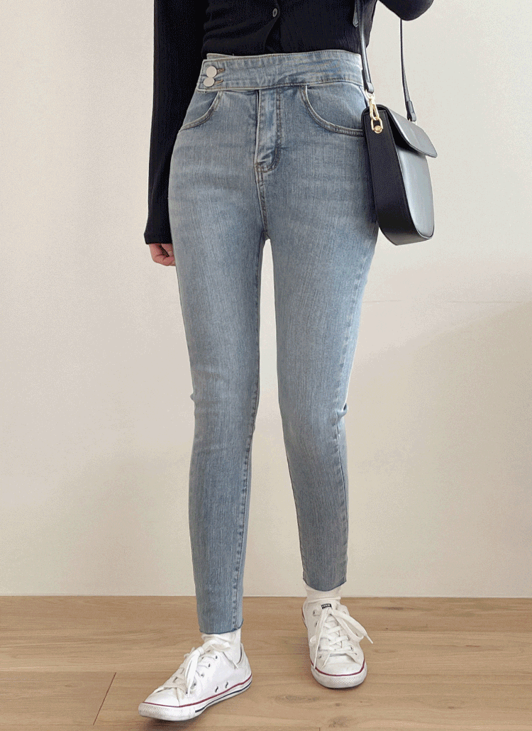 ツーボタンストラップスキニースリムカットオフ切りっぱなしジーンズデニムパンツ春夏秋冬 ジーンズ スキニー Buyingmall バイイングモール ファッション総合通販 Dholic