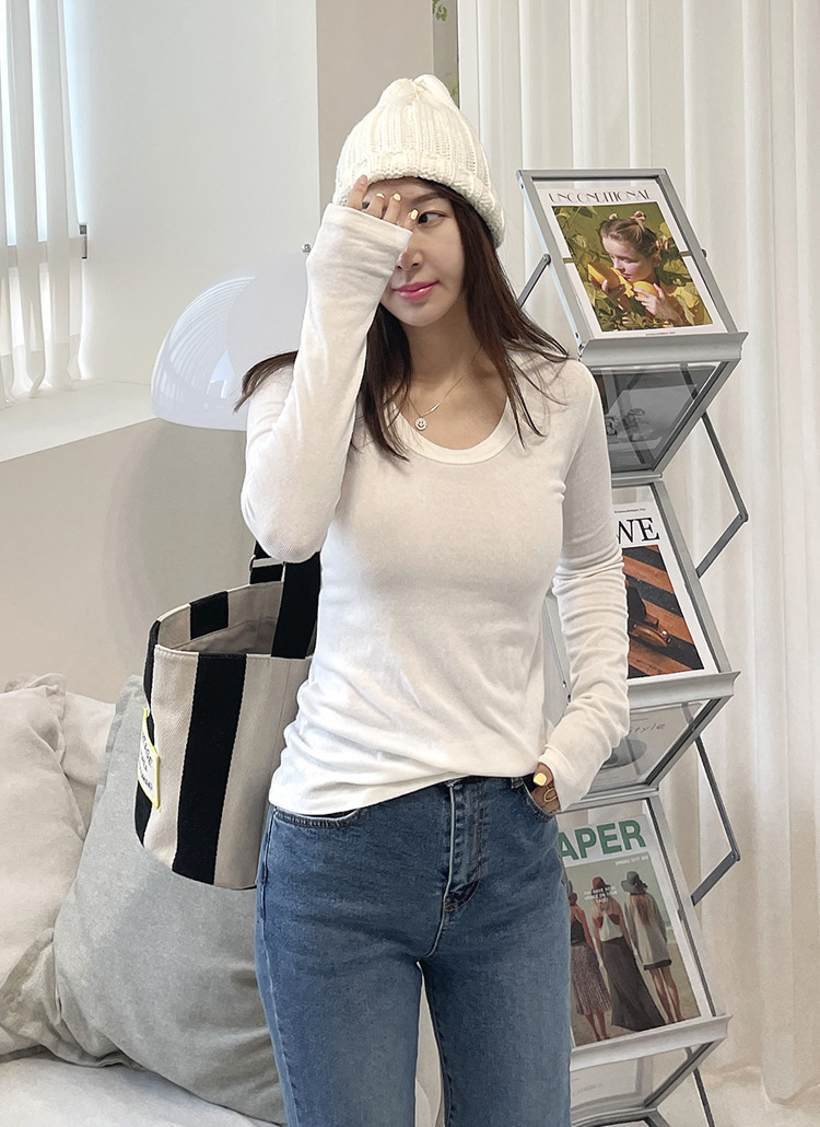 Uネックスリム長袖tシャツ P トップス 長袖 7分袖tシャツ レディースファッション通販 Dholic ディーホリック